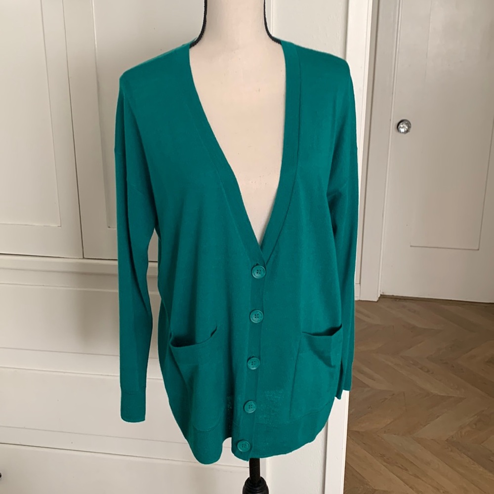 Halogen emerald green cardigan wool blend size S